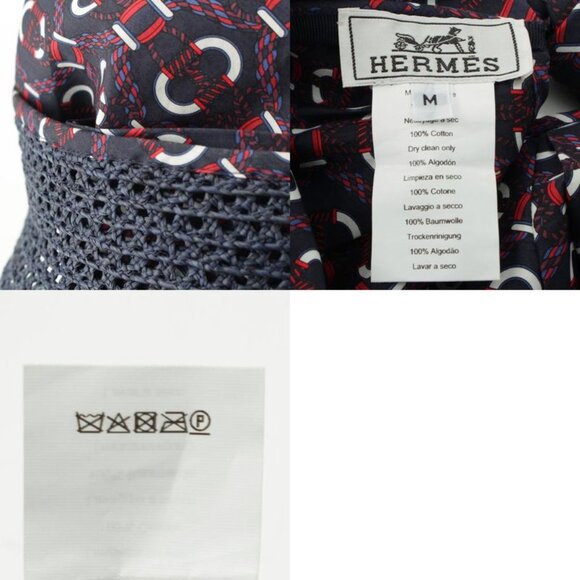 Hermes Raffia Cotton Gemini Hat Cap Navy main image 8